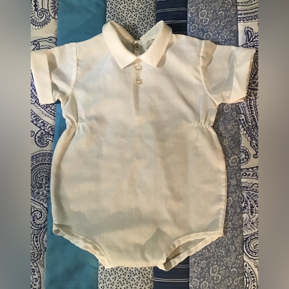 White baby one piece with collar and with snaps size 0-6 months CC